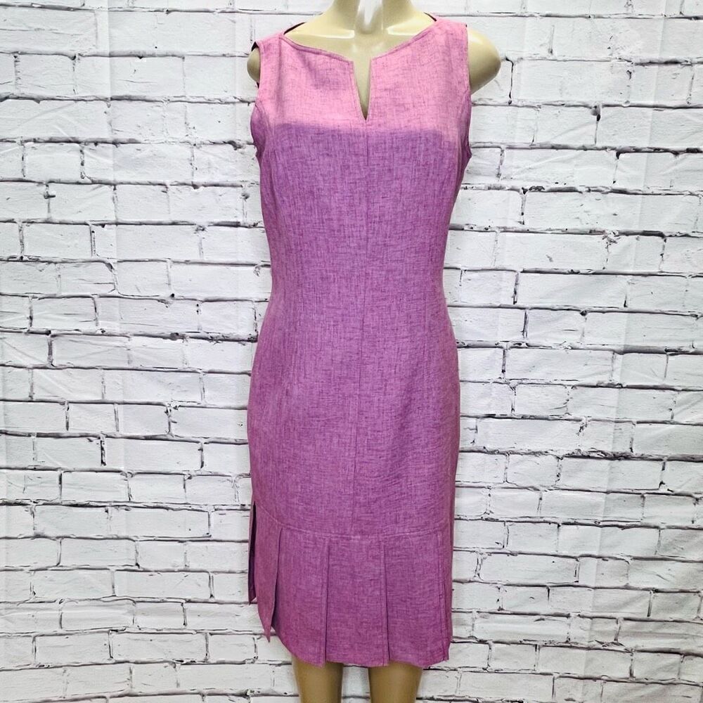 David Meister Womens Purple Sleeveless Split Neck Midi Sheath Dress Size 12